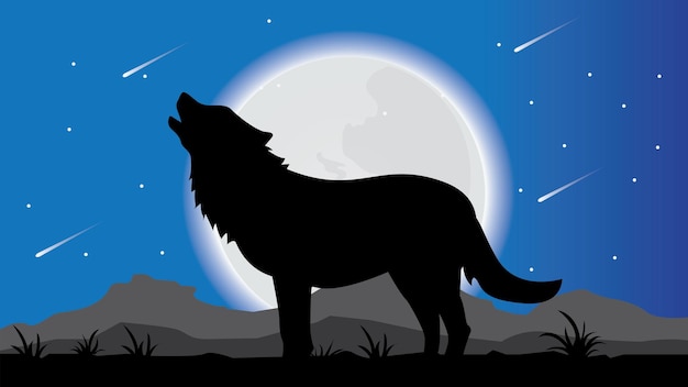 night wolf moon wallpaper illustration background