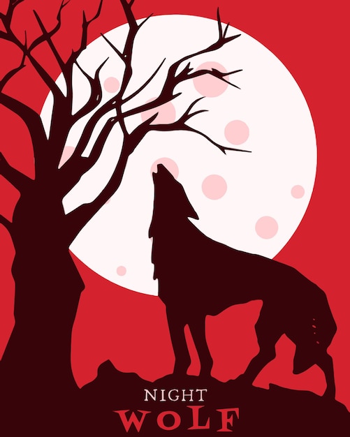 Vector night wolf vector art illustration icon and graphic