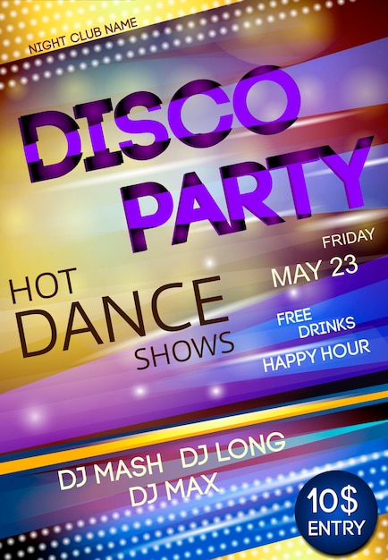 Vector nightclub disco dancing party advertising billboard event poster illustration