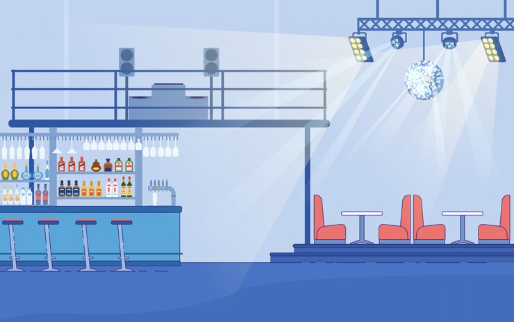 Vector nightclub interior with disco ball dancefloor