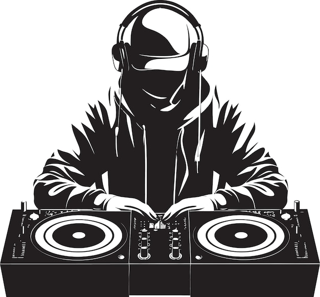 Nightclub niche dj man in black vector logo sonic swag cool black dj player icon