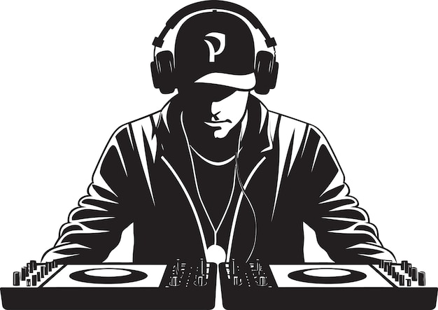 Nightclub niche dj man in black vector logo sonic swag cool black dj player icon