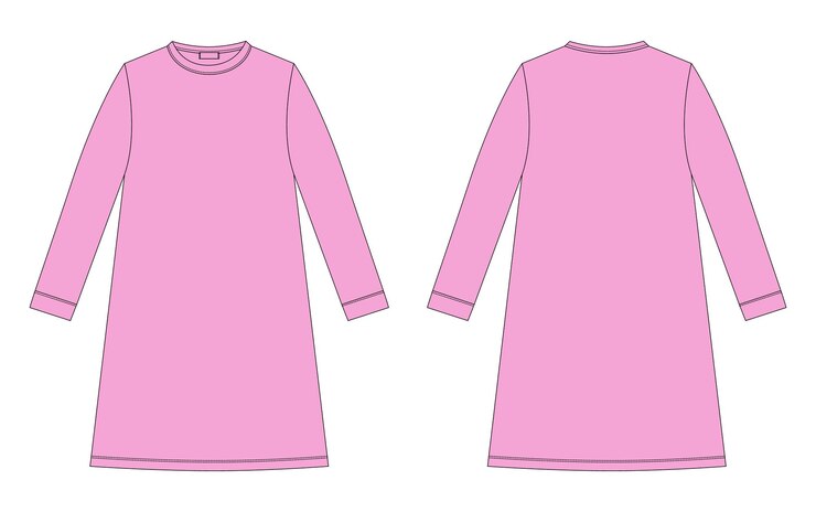Vector nightdress technical sketch cotton chemise for children bright pink color nightgown