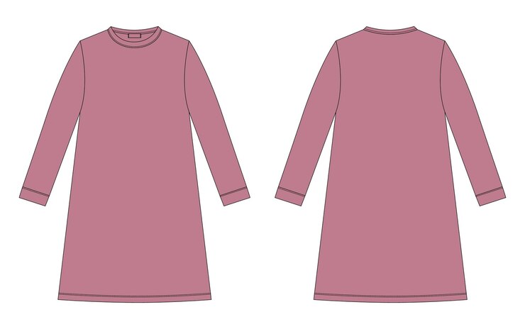 Vector nightdress technical sketch cotton chemise for children pudra color nightgown
