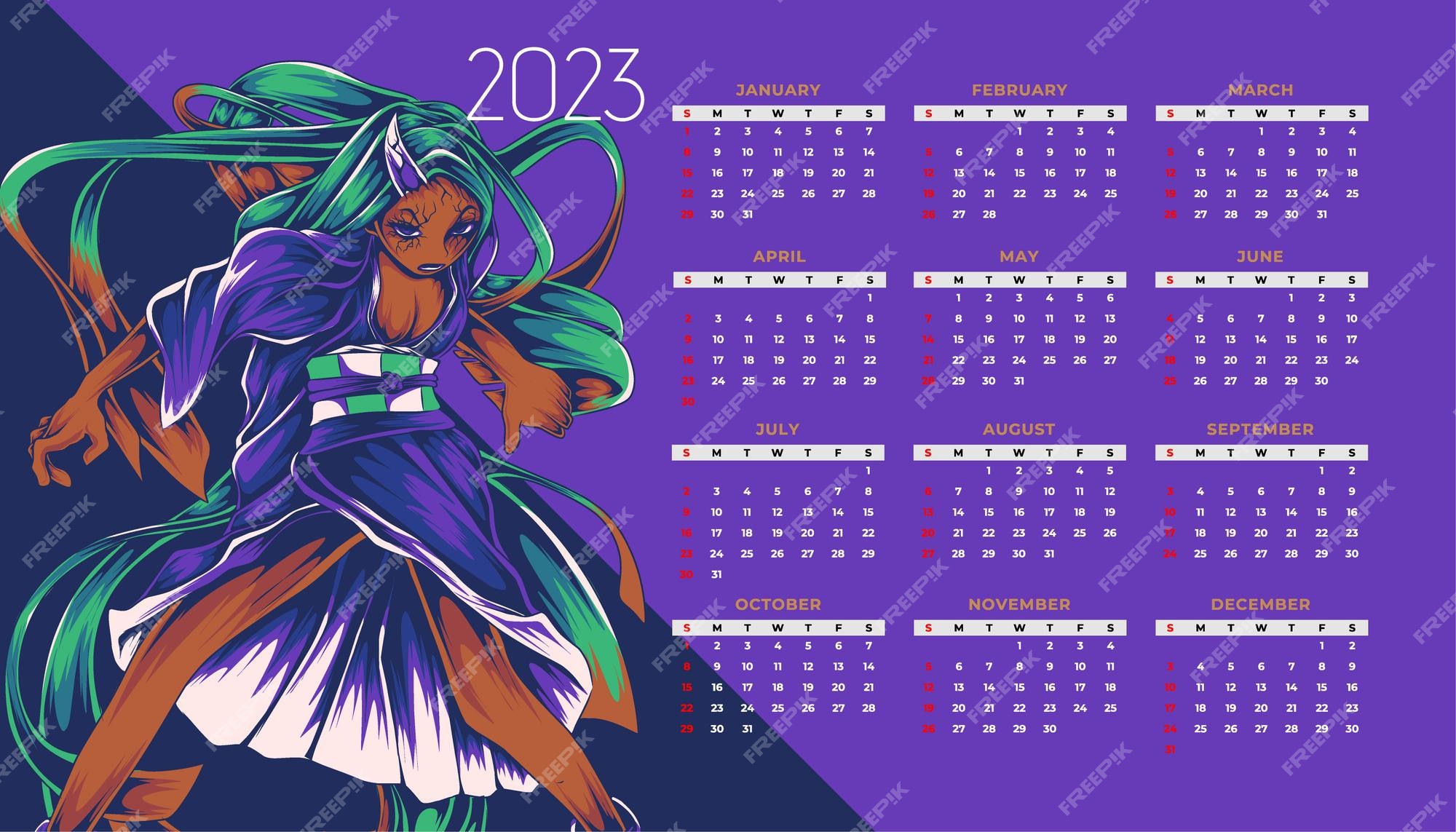 Premium Vector  Nightmare anime calendar 2023