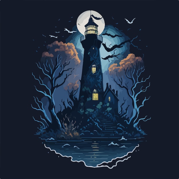 Nights embrace fantasys shadows moons glow horrors chill at the haunted lighthouse