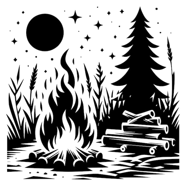 Vector nighttime campfire scene