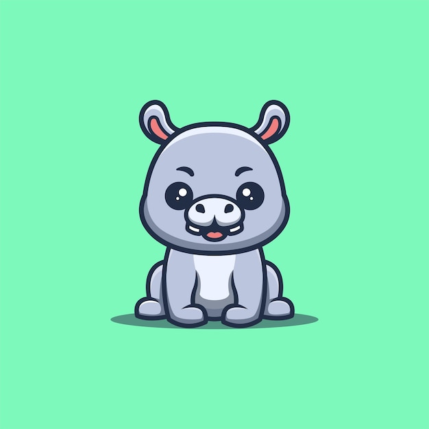 Nijlpaard zit gelukkig schattig creatief kawaii cartoon mascotte logo