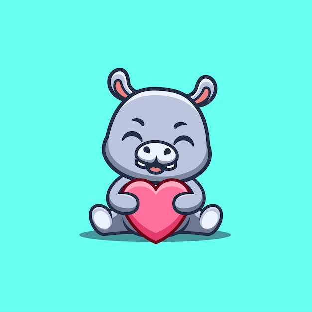 Nijlpaard zit liefde schattig creatief kawaii cartoon mascotte logo