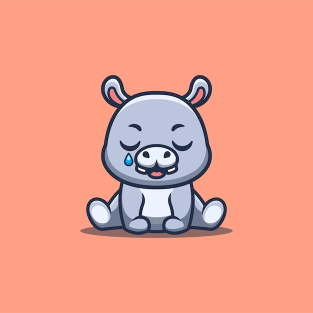 Nijlpaard zit verdrietig schattig creatief kawaii cartoon mascotte logo