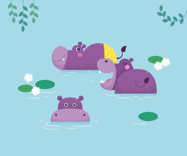 Nijlpaarden zwemmen vectorillustratie