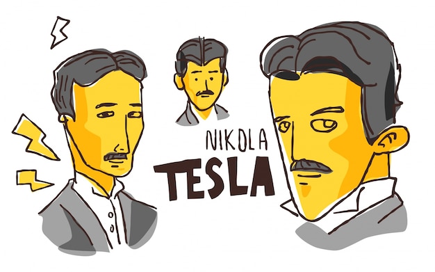 Nikola Tesla in gele en zwarte schets