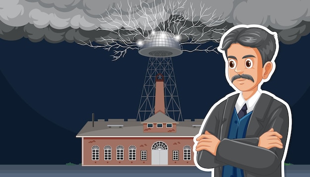 Nikola Tesla39's Vergrotende Transmitter Experiment Een Vector Cartoon