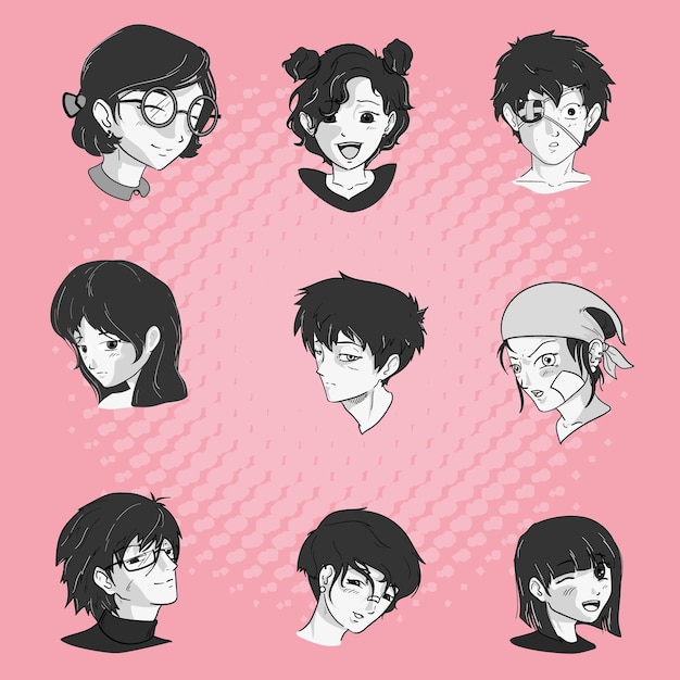 Premium Vector  Nine anime faces