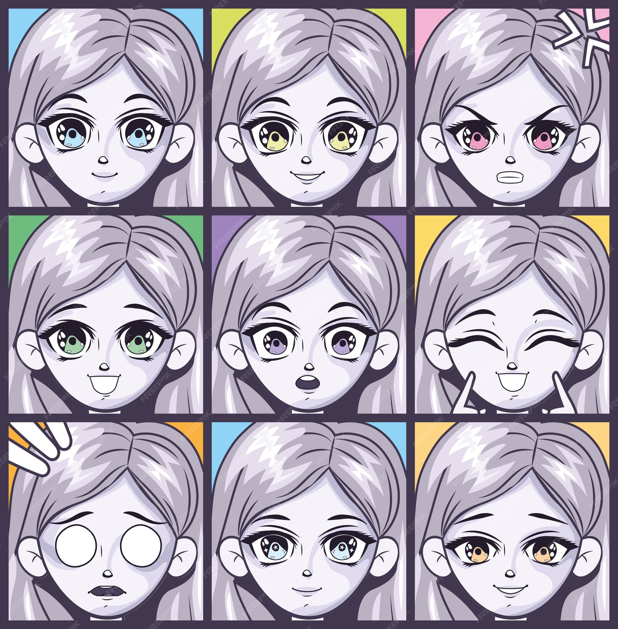 Premium Vector  Nine anime faces