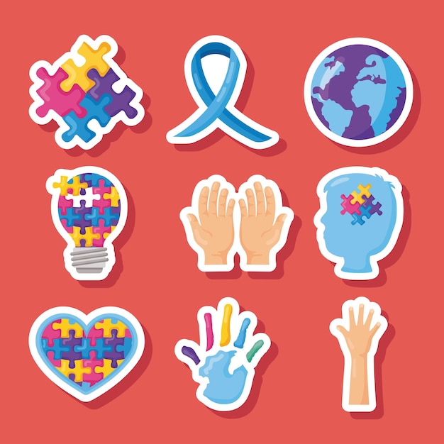 Nine autism day icons