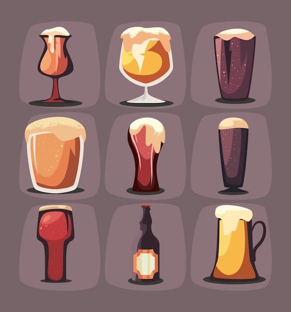 Nine beers mugs