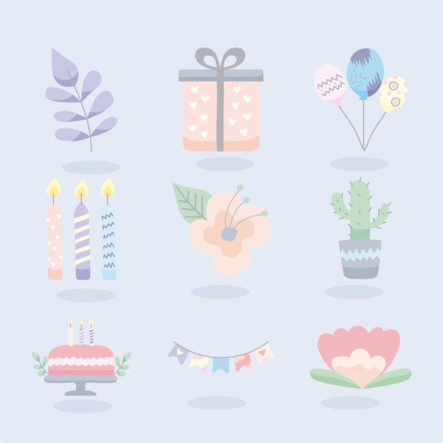 Nine birthday invitation icons