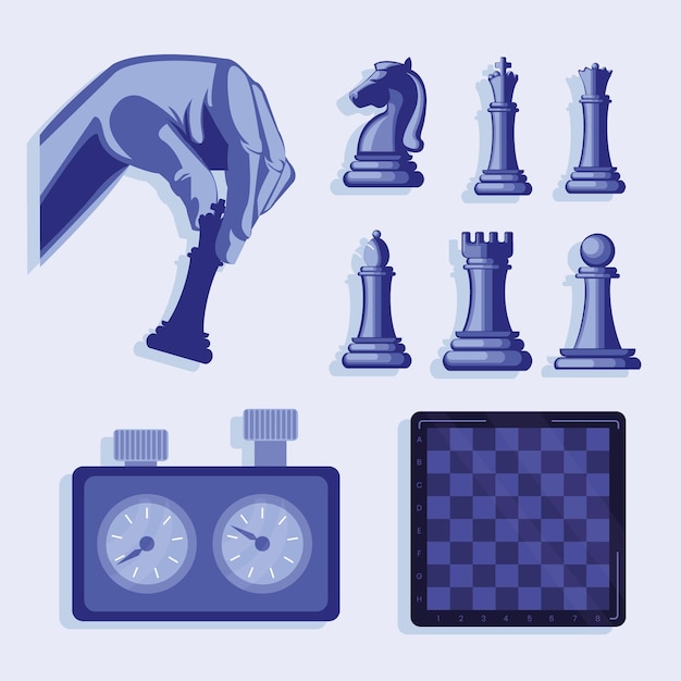 Вектор Девять шахматных предметов