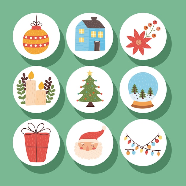 Nine christmas holiday icons