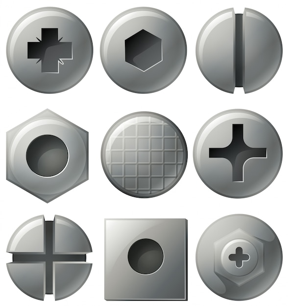 Vector nine different designs on round and square nailheads