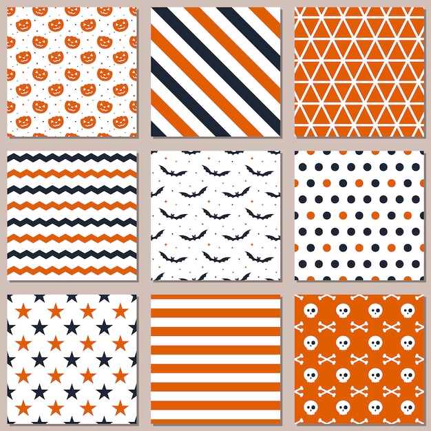 Nine different seamless patterns for halloween.