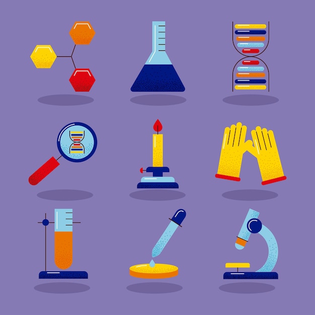 Vector nine dna study icons