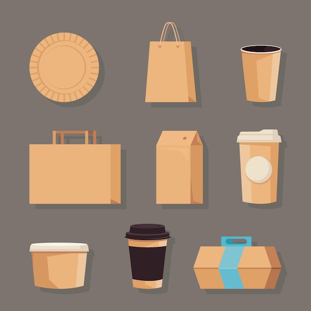 Vector nine eco packaging icons