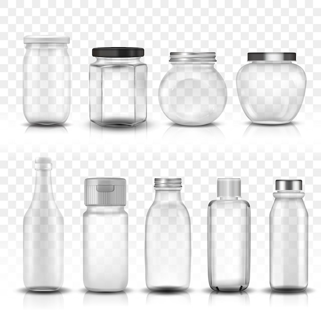 Vector nine glass jars collection set