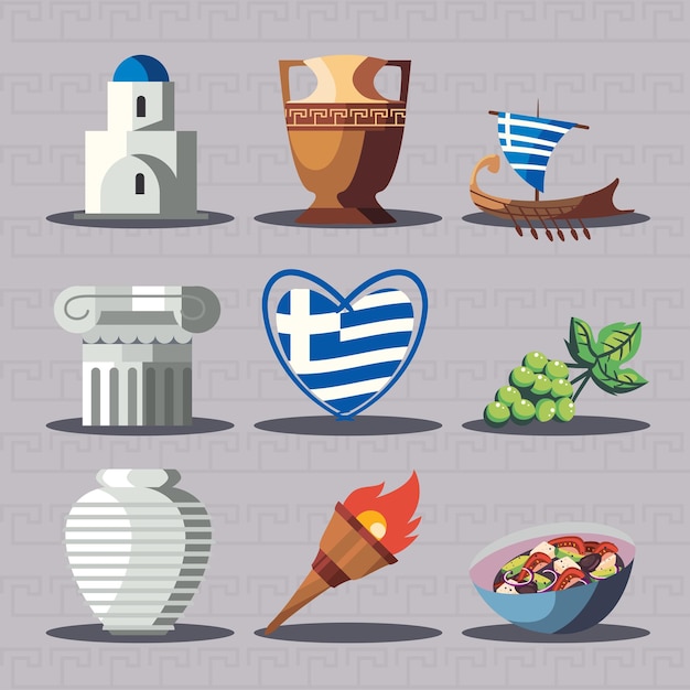 Vector nine greece items