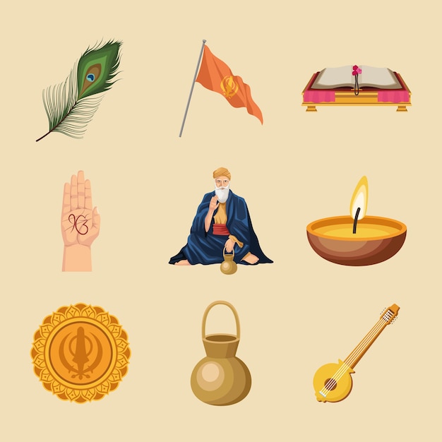 Nine guru nanak jayanti icons