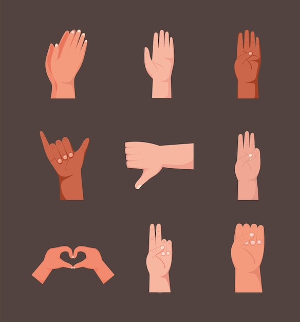 Nine hands gestures icons