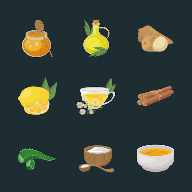 Vector nine home remedies icons