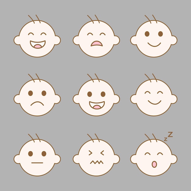 Vector nine kinds of baby boy expressions