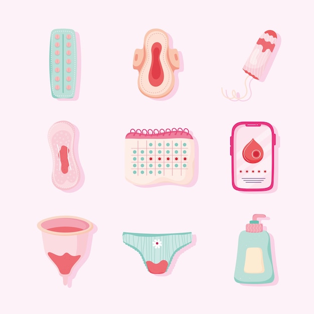 Nine menstruation period icons