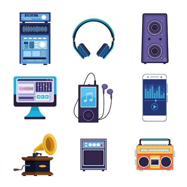 Vector nine music icons