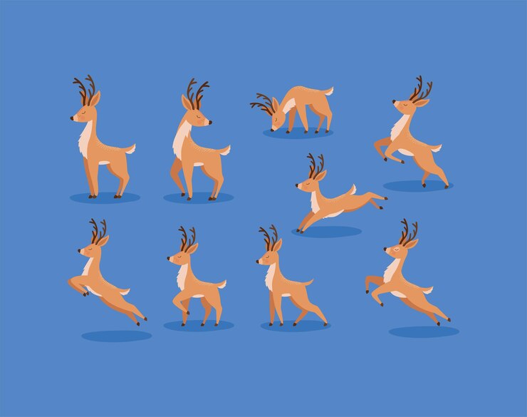 Vector nine nice reindeer