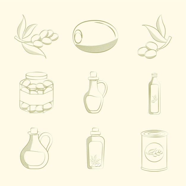 Vector nine olive items