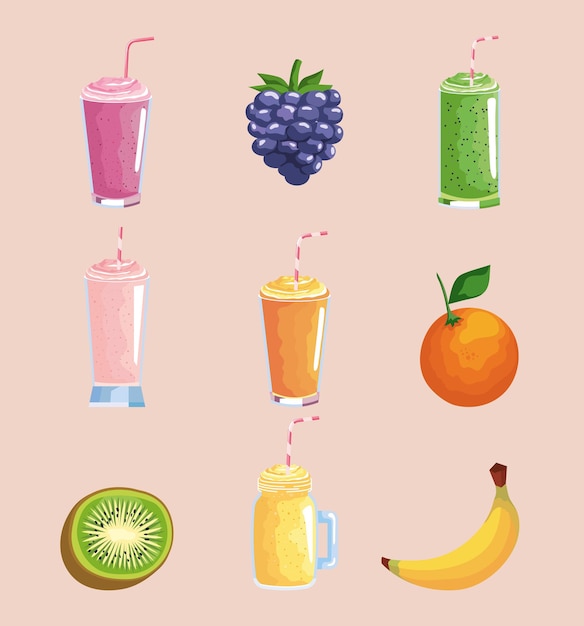 Vector nine organic smoothies icons