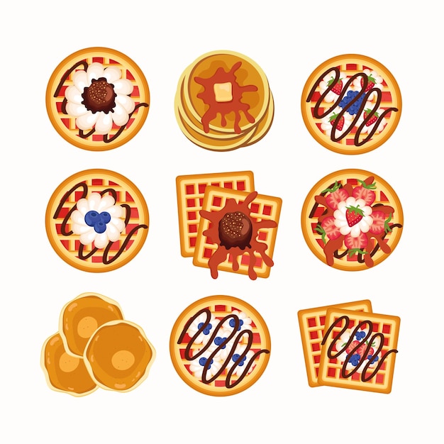 Vector nine pancakes and waffles