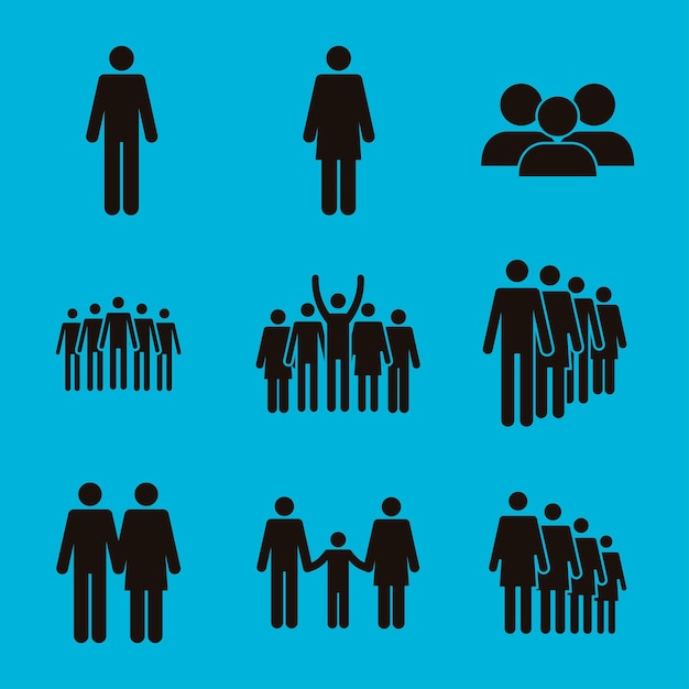 Vector nine population silhouettes icons