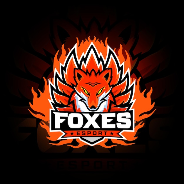 Vector nine tail fox esport logo with a fire on it