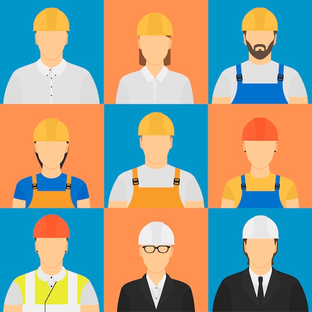 Nine workers avatars. 