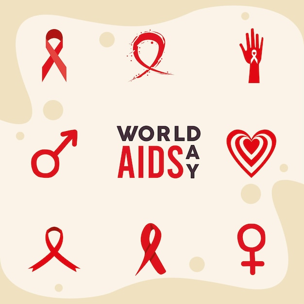 Vector nine world aids day icons