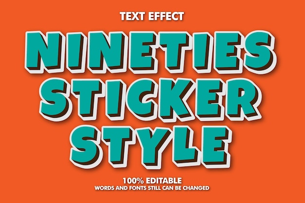 Nineties sticker style modern bold 3d typography cartoon editable text effect