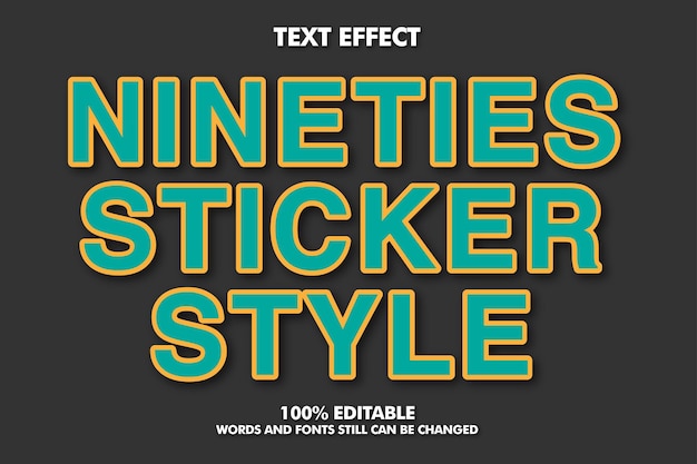 Nineties sticker style Modern bold 3d typography cartoon editable text effect