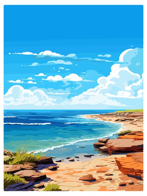 Vector ningaloo reef australia deco vintage travel poster souvenir postcard portrait painting illustration