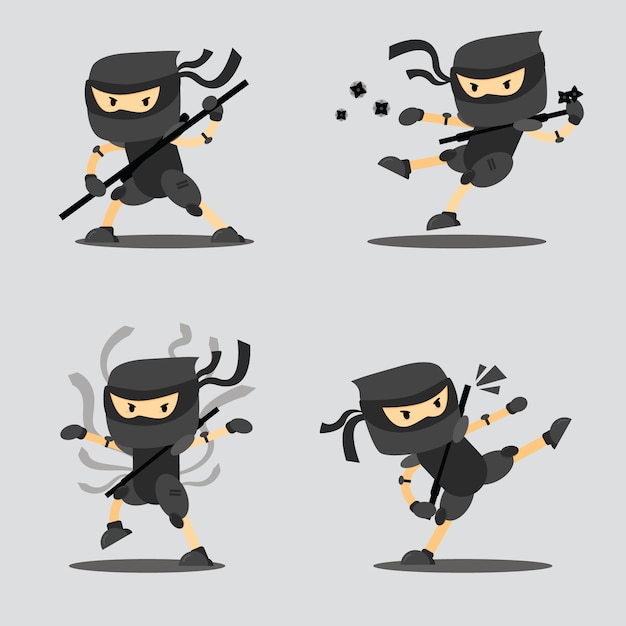 Ninja Cartoon Character in Various Poses Set 7619514 Vector Art at