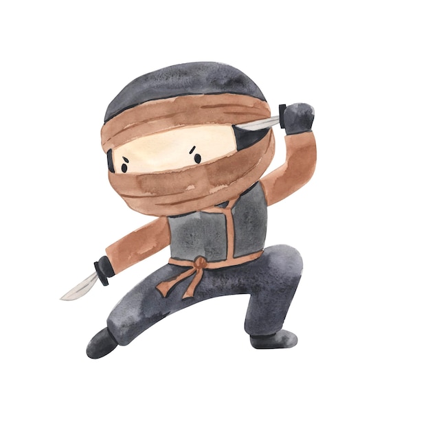 Ninja aquarel illustratie voor kinderen