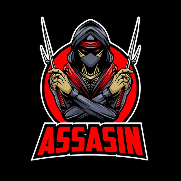 Vettore illustrazione del logo della mascotte assassino ninja